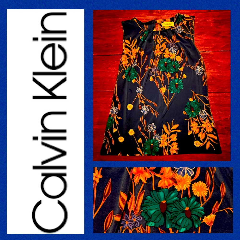 Calvin Klein Floral Pleat front sleeveless top. Key hole back Size XS Petite